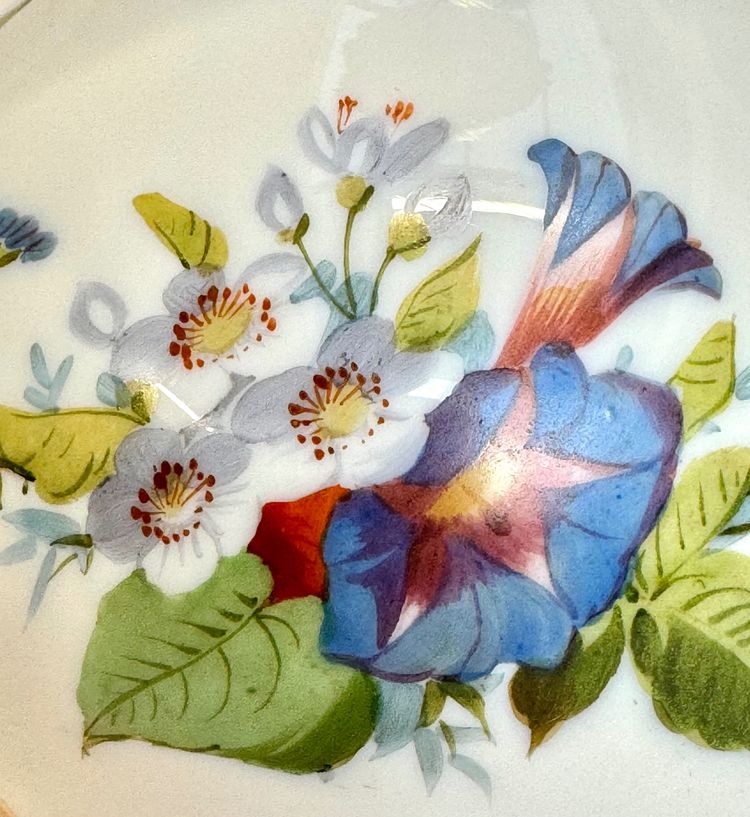 Pair of White Opaline Vases with Flower Decor