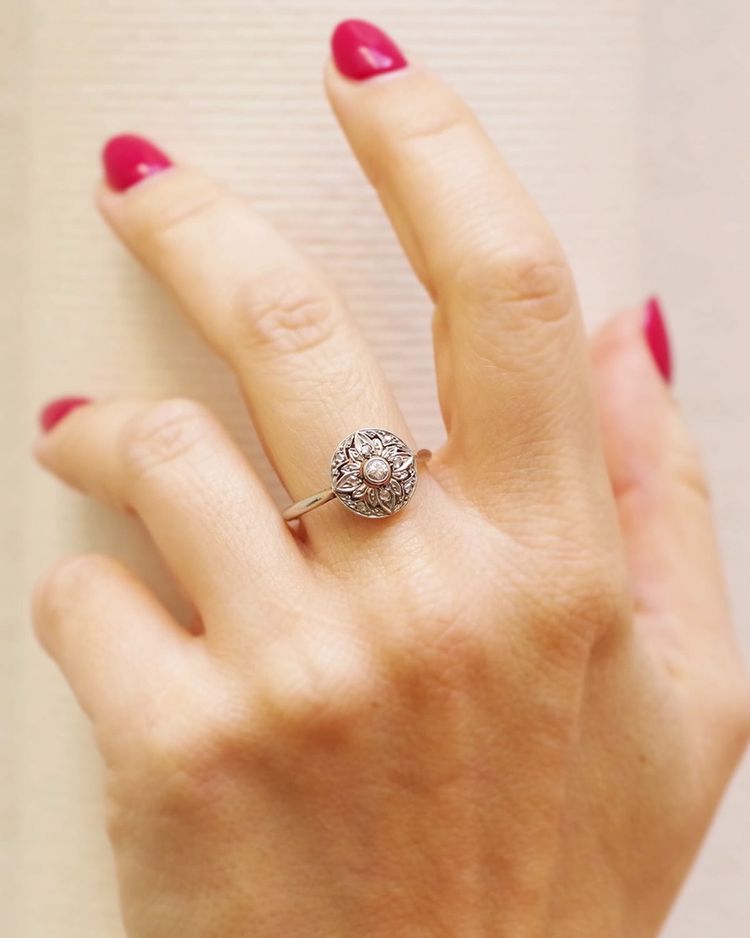 Art Deco Diamant Zielring in 18k Weißgold und Platin, Diamantring, Verlobung, Hochzeit