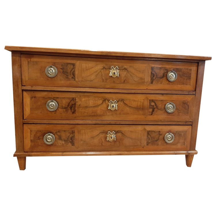 Très belle Commode Style Louis XVI en Ronce de Noyer et Merisier - Période fin XVIII ème