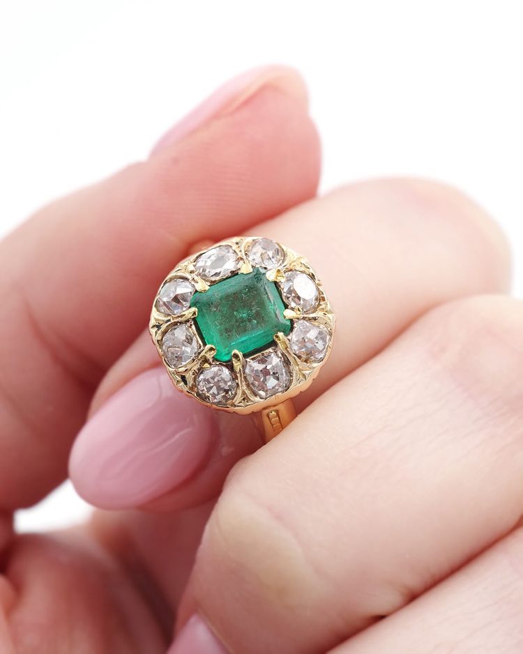Bague émeraude De Colombie 0,81 Ct, Bague Belle Epoque, Bijou Ancien, Fiançailles
