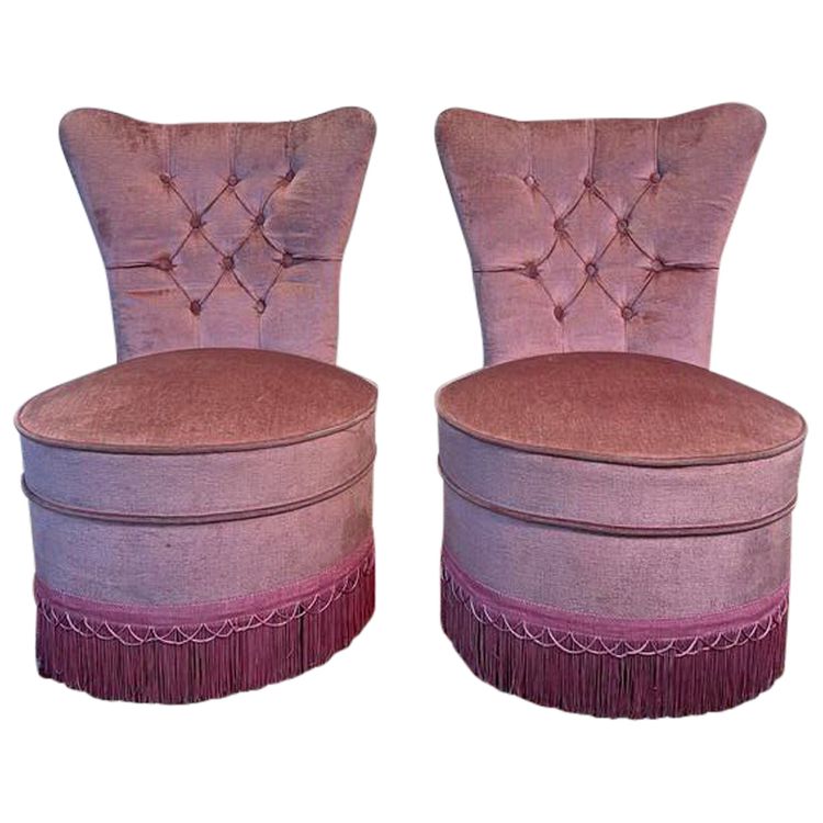 Paire de chauffeuses en velours rose style Napoléon III