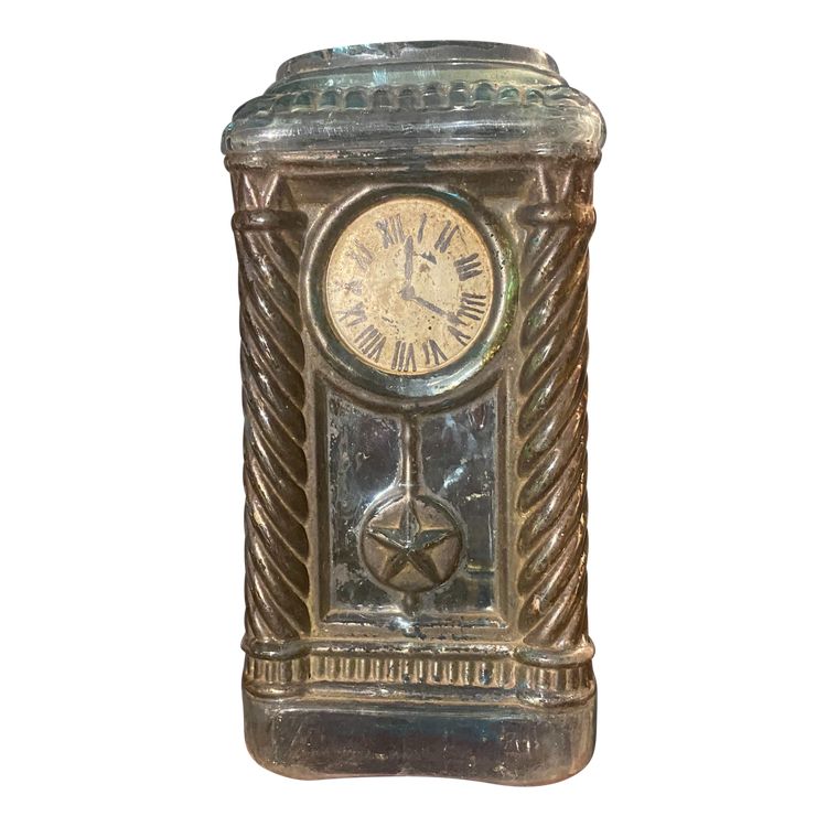 Rare molded glass bottle in imitation of a clock enhanced with painting, Napoleon III period