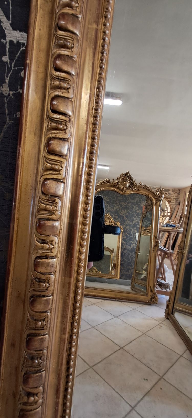 Miroir XIX à fronton 163 x 84/91