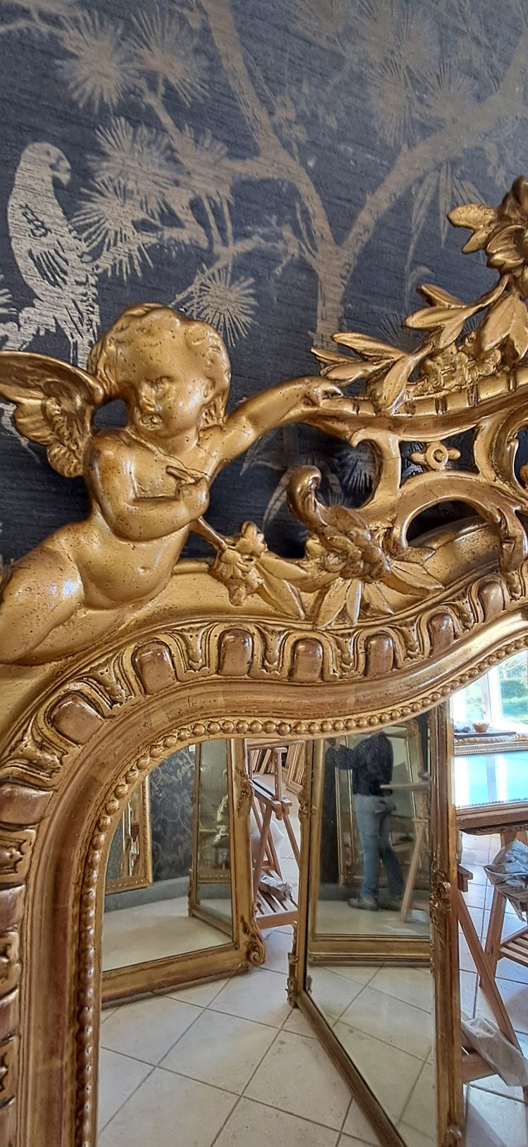 Miroir XIX à fronton 163 x 84/91
