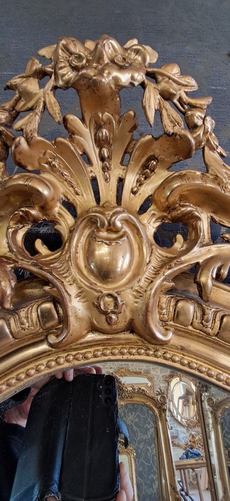 Miroir XIX à fronton 163 x 84/91