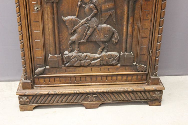 Bonnetière in rovere stile Enrico II con decoro Giovanna d'Arco, fine XIX secolo