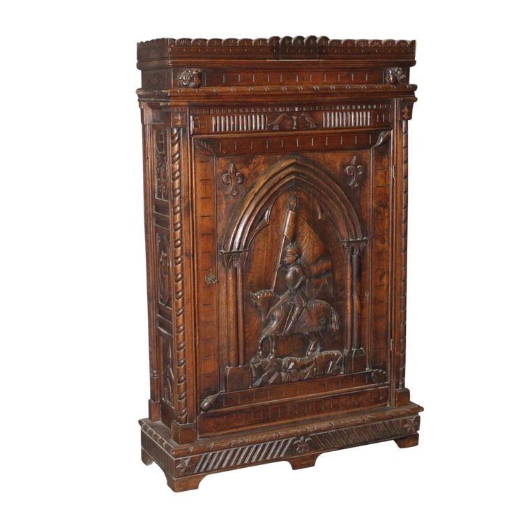 Bonnetière in rovere stile Enrico II con decoro Giovanna d'Arco, fine XIX secolo