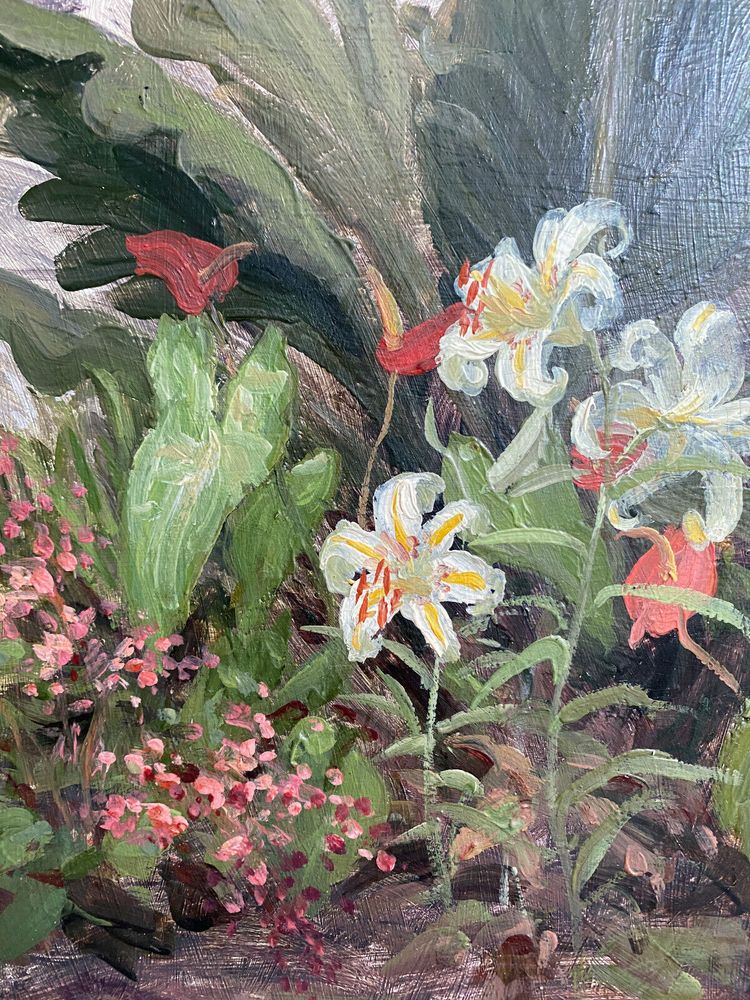 Tableau HSPanneau "Coin de jardin" par Ludovic REGNIER (1851-1930) élève Pils