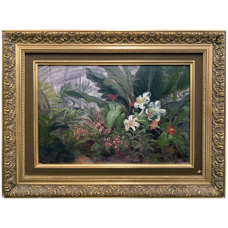 Tableau HSPanneau "Coin de jardin" par Ludovic REGNIER (1851-1930) élève Pils