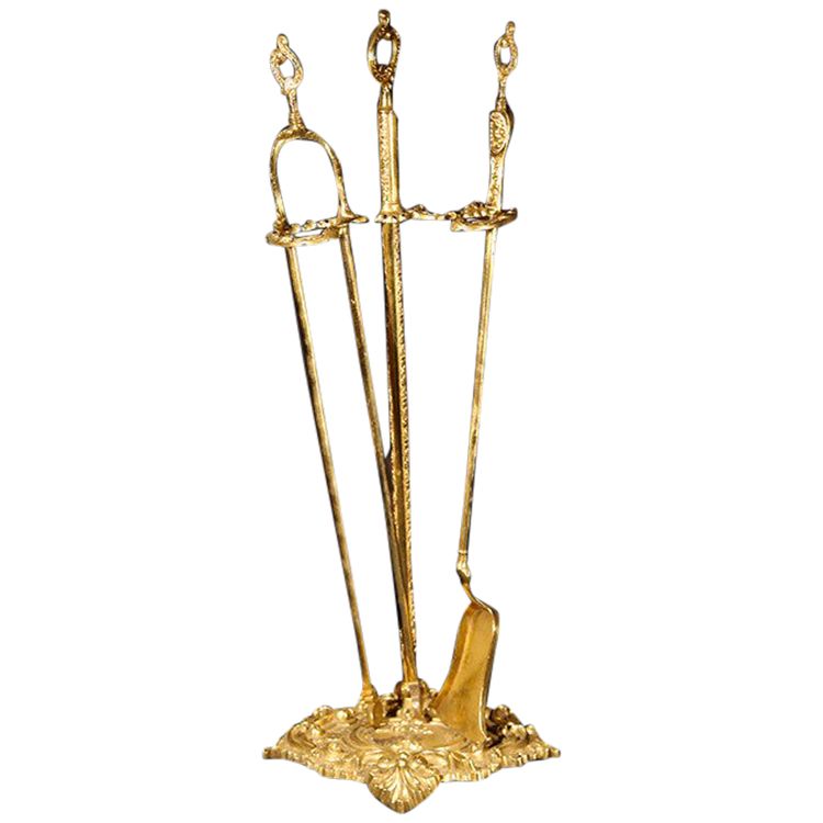 set per camino, pala e pinze in bronzo