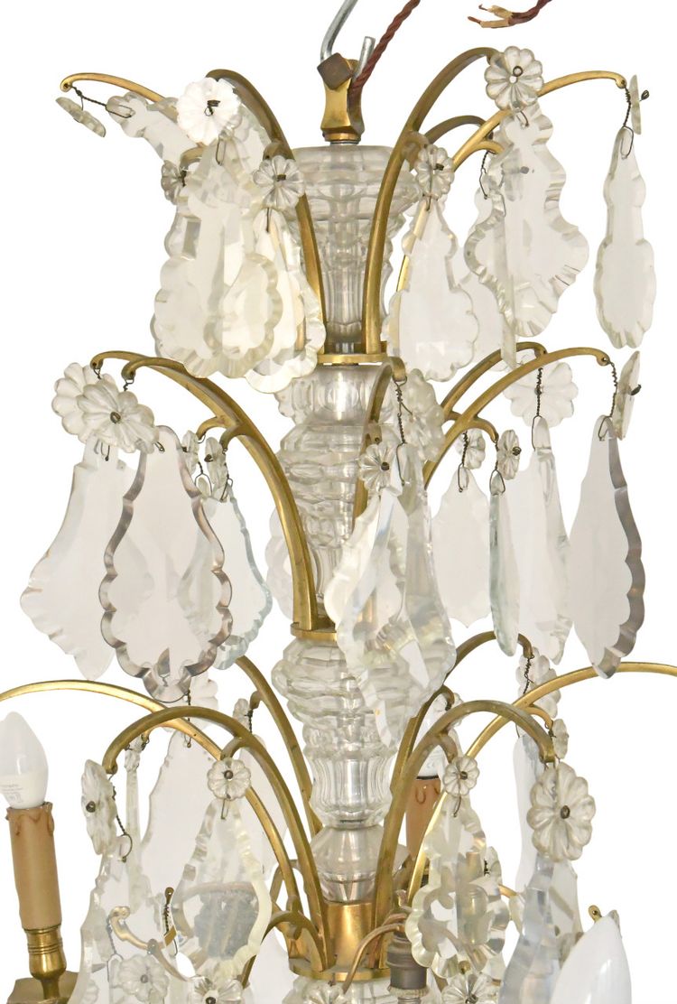 Grande lampadario a 9 luci in stile Luigi XV in ormolu e a sospensione