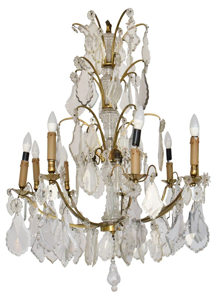 Grande lampadario a 9 luci in stile Luigi XV in ormolu e a sospensione
