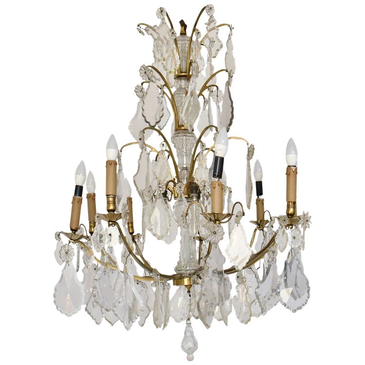 Grande lampadario a 9 luci in stile Luigi XV in ormolu e a sospensione
