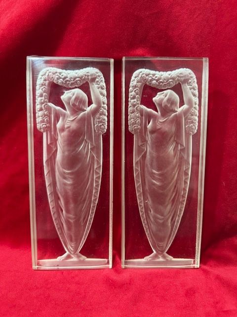 Paar Glasplatte Vincent Hettier Art Deco 1930
