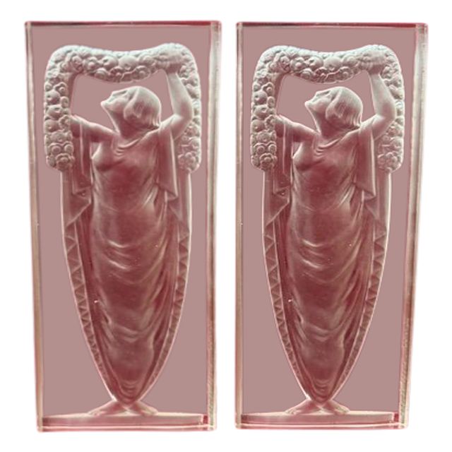 Paar Glasplatte Vincent Hettier Art Deco 1930