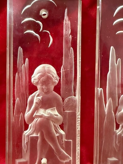 Coppia di piatti in vetro Art Déco Vincent Hettier 1930