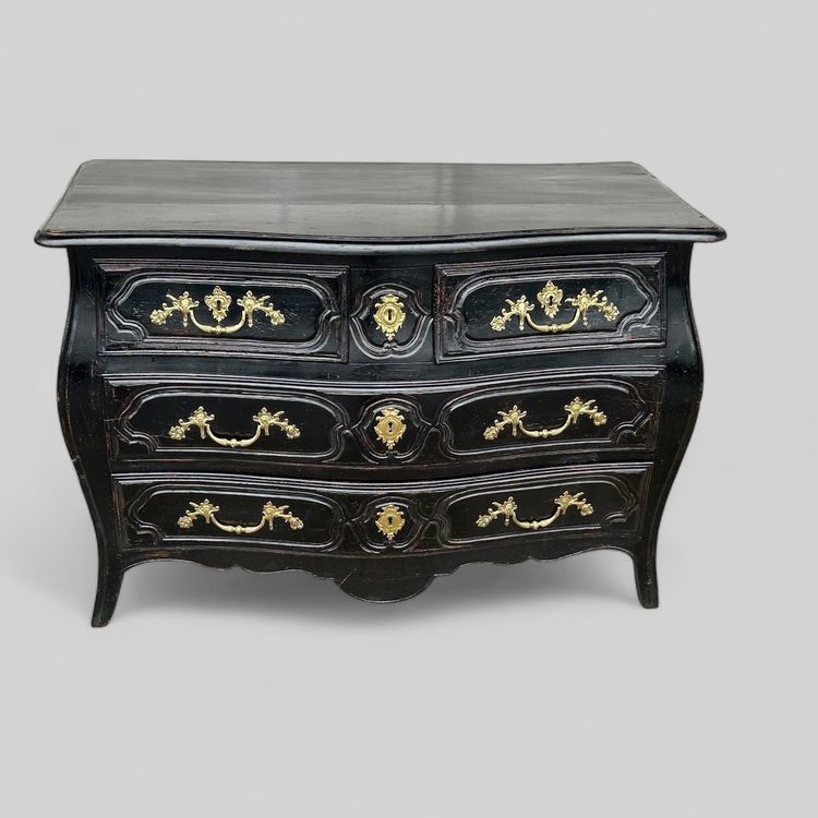 Commode Tombeau Rustique  Louis XV Laquée Noire D’époque XVIIIème 