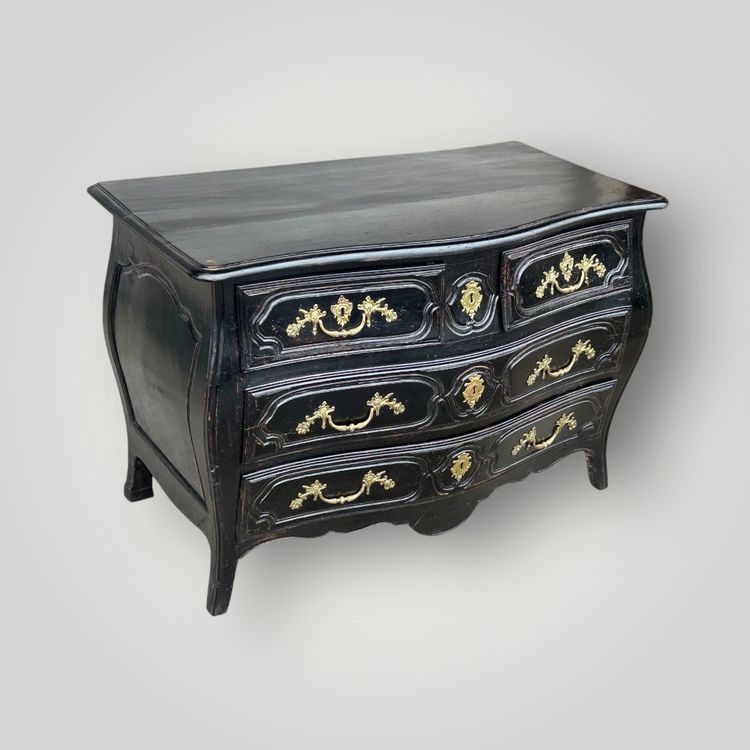 Commode Tombeau Rustique  Louis XV Laquée Noire D’époque XVIIIème 