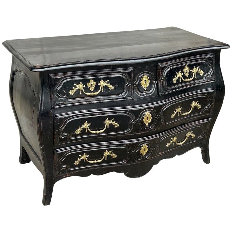 Commode Tombeau Rustique  Louis XV Laquée Noire D’époque XVIIIème 