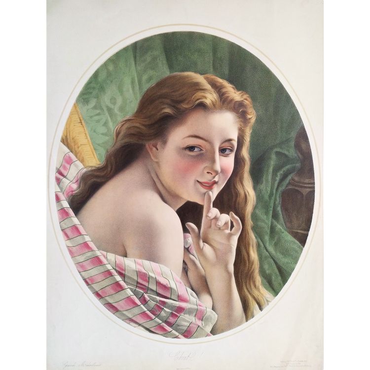  Antico acquerello litografico Ritratto di donna XIX secolo