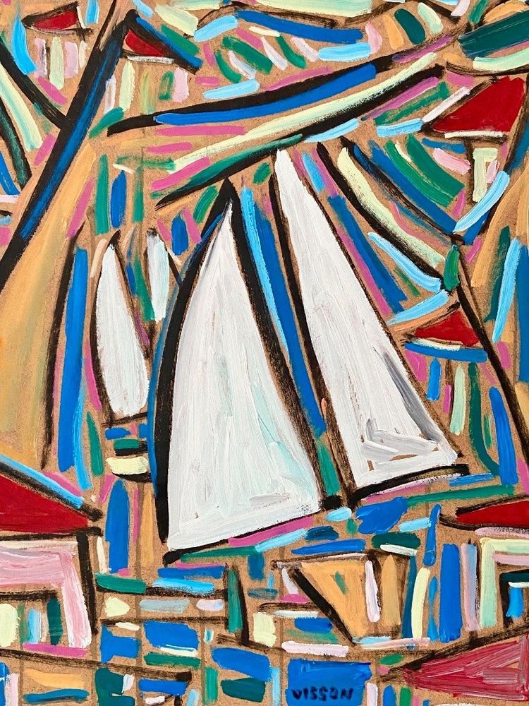 Philippe Visson (1942-2008), Gemälde Marine "passage De Voiliers".