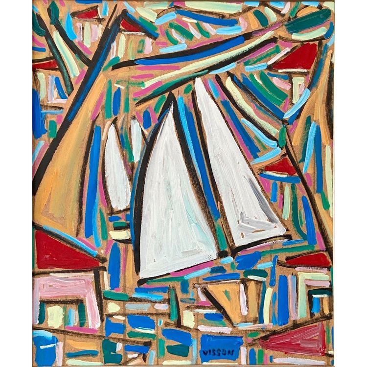 Philippe Visson (1942-2008), Gemälde Marine "passage De Voiliers".
