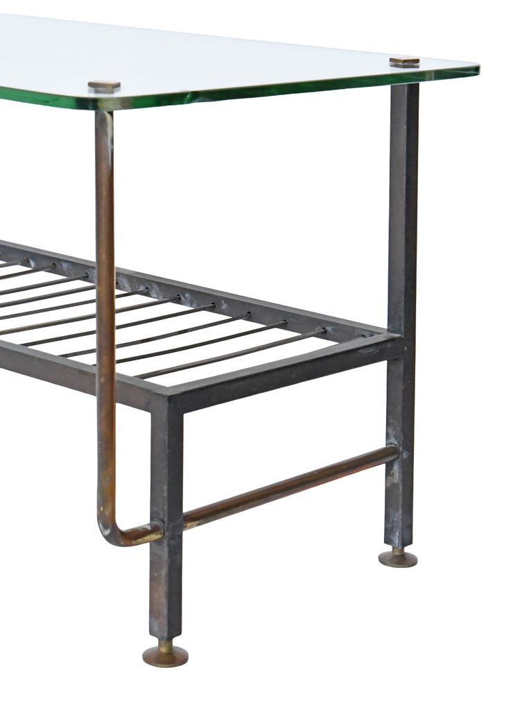 Table basse en métal et plateau verre dans le goût de Pierre Guariche