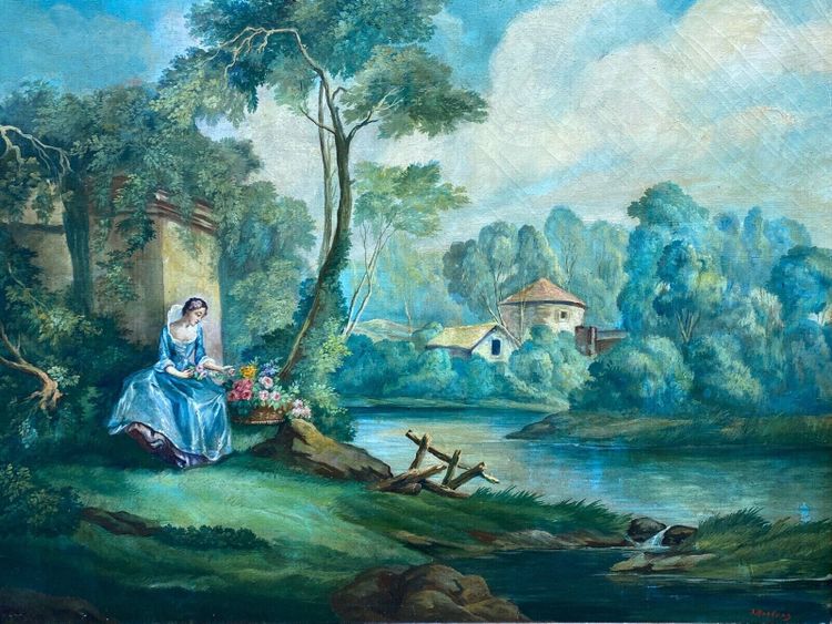 Huile sur toile Herduwb Rendurg Rendurb romantique XIXe