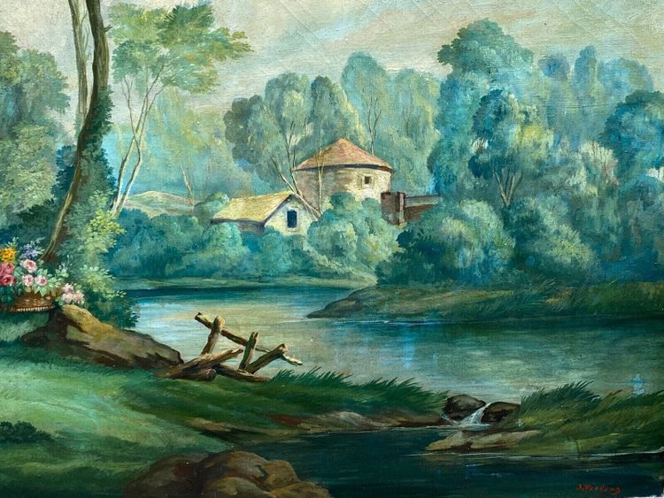 Huile sur toile Herduwb Rendurg Rendurb romantique XIXe