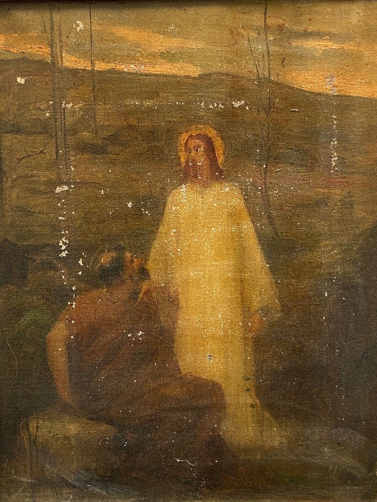 Öl auf Leinwand Christusdarstellung Surrealismus Anfang 20. Palmetten