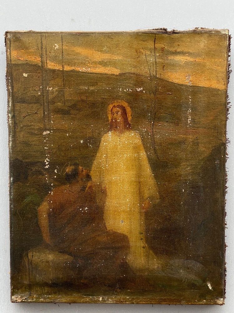 Öl auf Leinwand Christusdarstellung Surrealismus Anfang 20. Palmetten