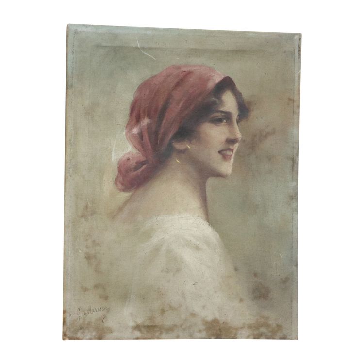 Peinture ancienne G. Maresca portrait d'une femme
