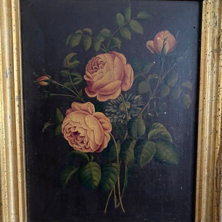 Coppia di nature morte in olio su tavola, fine XIX secolo, mazzi di fiori