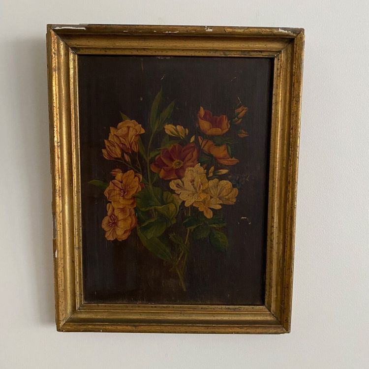 Coppia di nature morte in olio su tavola, fine XIX secolo, mazzi di fiori