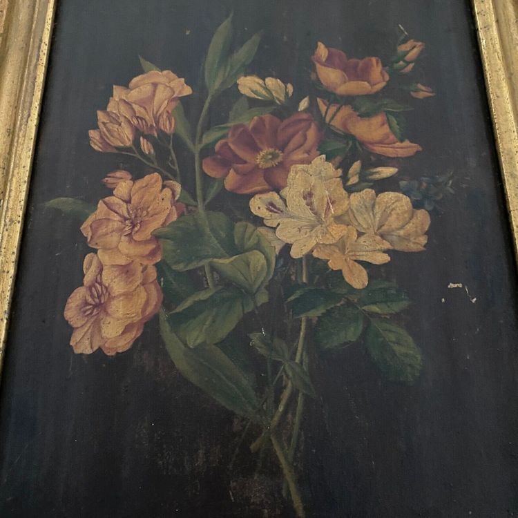 Coppia di nature morte in olio su tavola, fine XIX secolo, mazzi di fiori