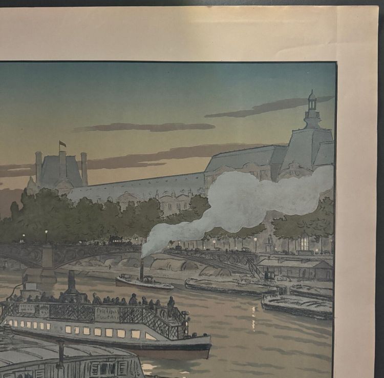 Lithograph by Henri Rivière Le Pont des Saints-Pères and Le Louvre