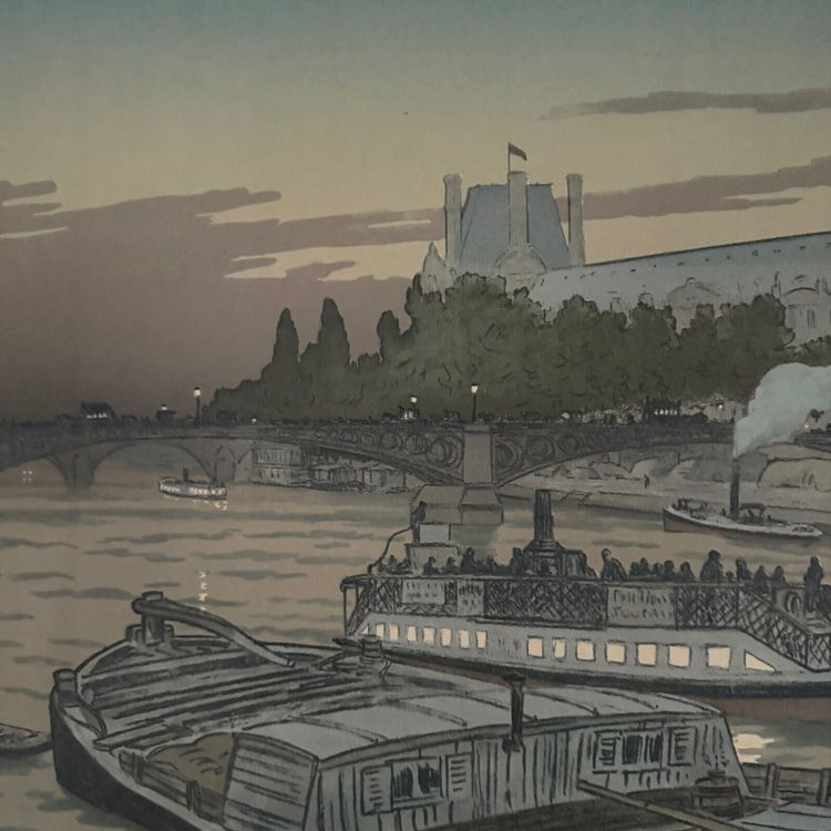 Lithograph by Henri Rivière Le Pont des Saints-Pères and Le Louvre