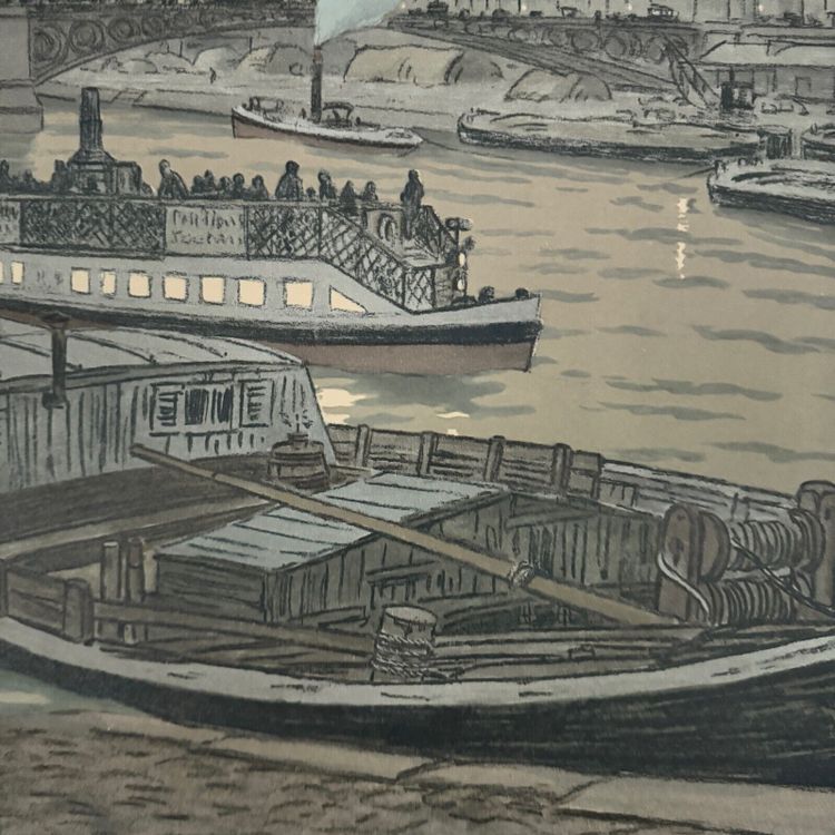 Lithograph by Henri Rivière Le Pont des Saints-Pères and Le Louvre