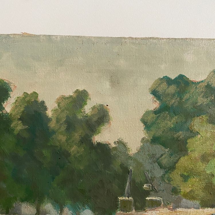 Huile sur toile XXe péniche sur les bords de l'Erdre Nantes