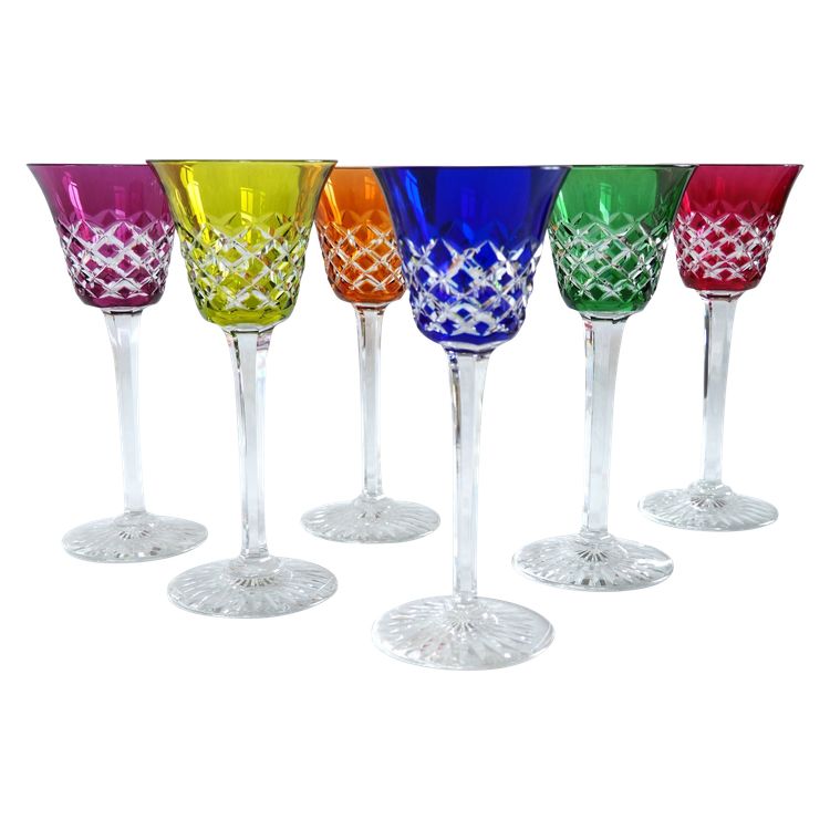 Set of 6 Baccarat crystal Rhine wine glasses, Burgos model - 19.5cm