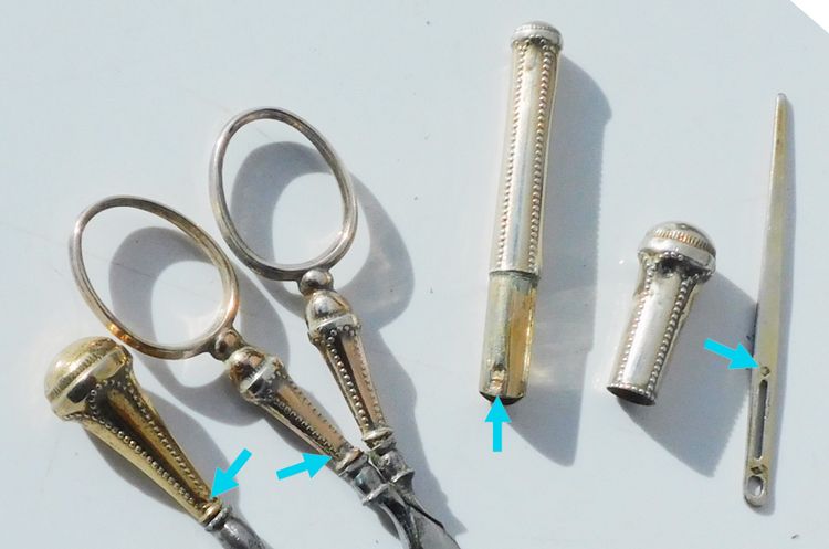 Small Box Sewing Kit Silver Vermeil Embroidery Scissors Thimble Case Needles