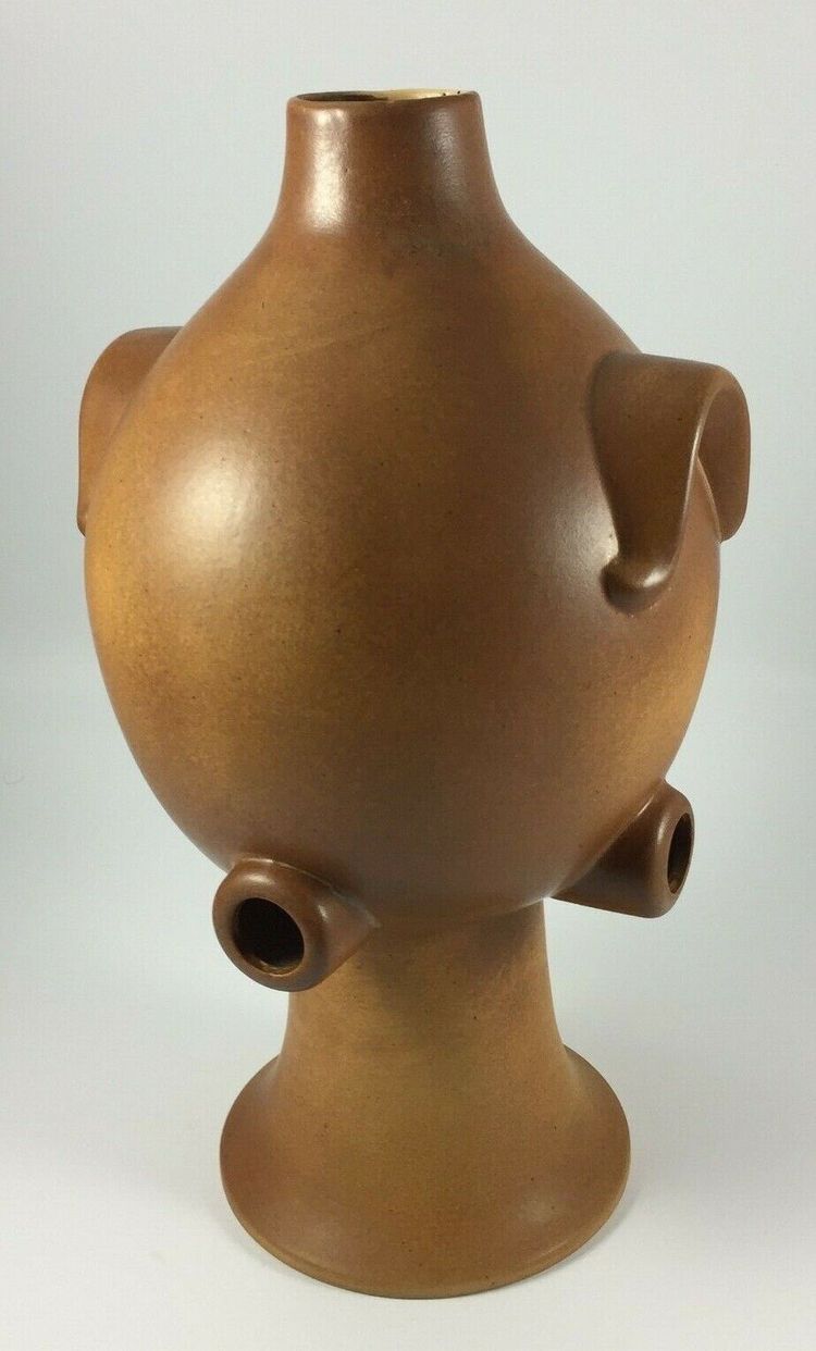 Scultura in ceramica vintage del 1960 con applicazione di patina marrone