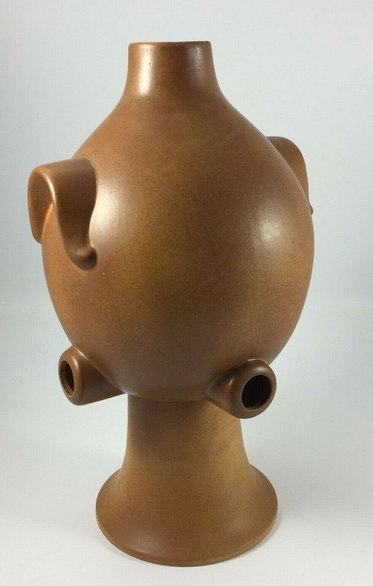 Scultura in ceramica vintage del 1960 con applicazione di patina marrone