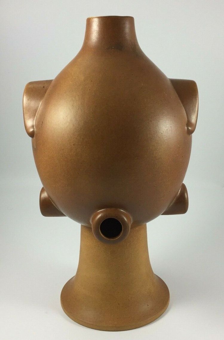 Scultura in ceramica vintage del 1960 con applicazione di patina marrone