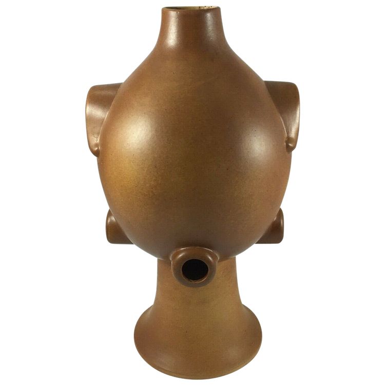 Scultura in ceramica vintage del 1960 con applicazione di patina marrone