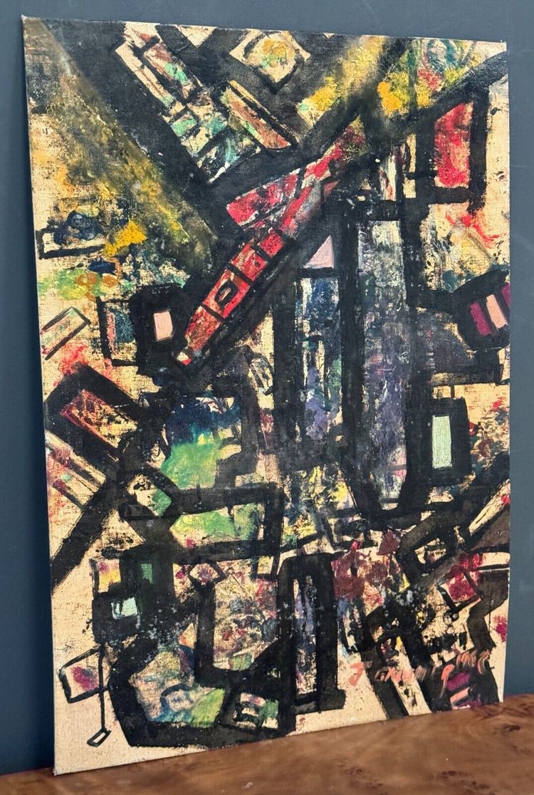 Oil on board by J. Gauthier 1962 modern geometric composition
