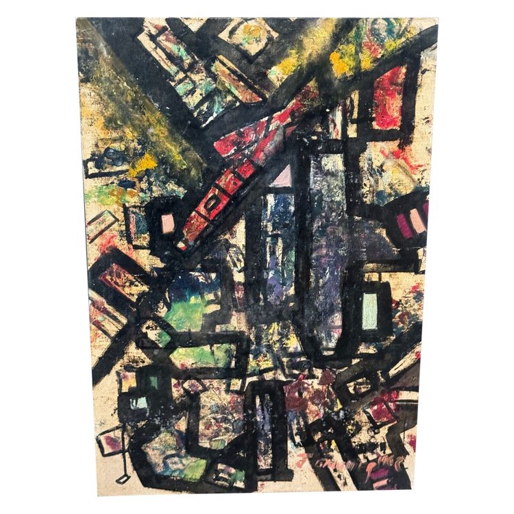 Oil on board by J. Gauthier 1962 modern geometric composition