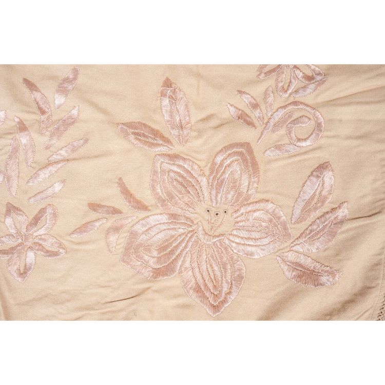 19th-century embroidered tablecloth or shawl with floral and fringe decoration