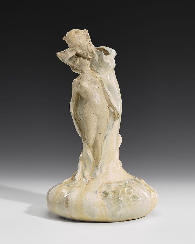 Alfred Finot, Faune & Nymphe, Art Nouveau ceramic