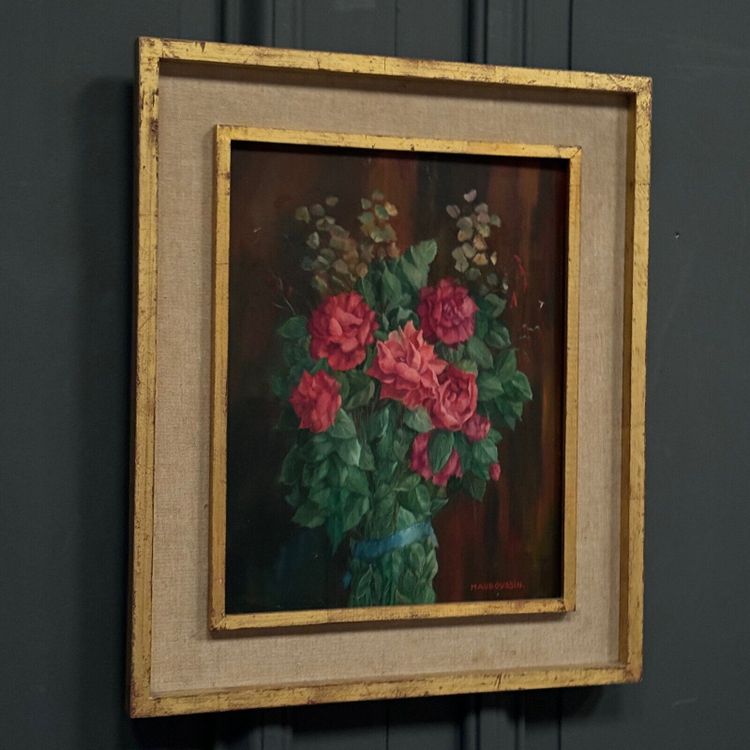 Oil on wood still life bouquet of roses XXth by Mauboussin